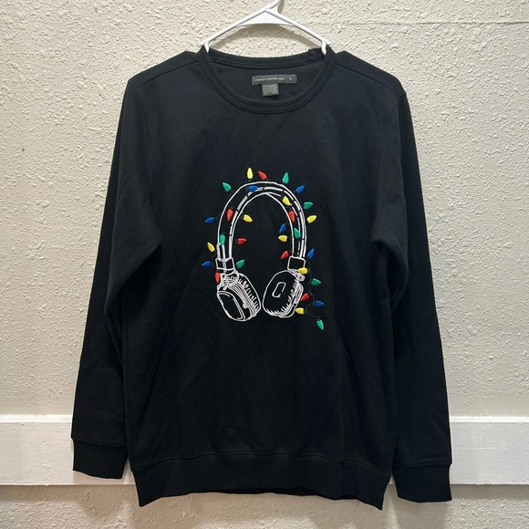 French Connection Holiday Mens Sweatshirt Headphone with Christmas Lights NWT S - Picture 1 of 5